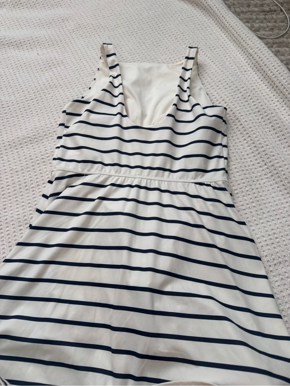 Striped Navy and White Sleeveless Athletic Dress - Picture 2 of 4